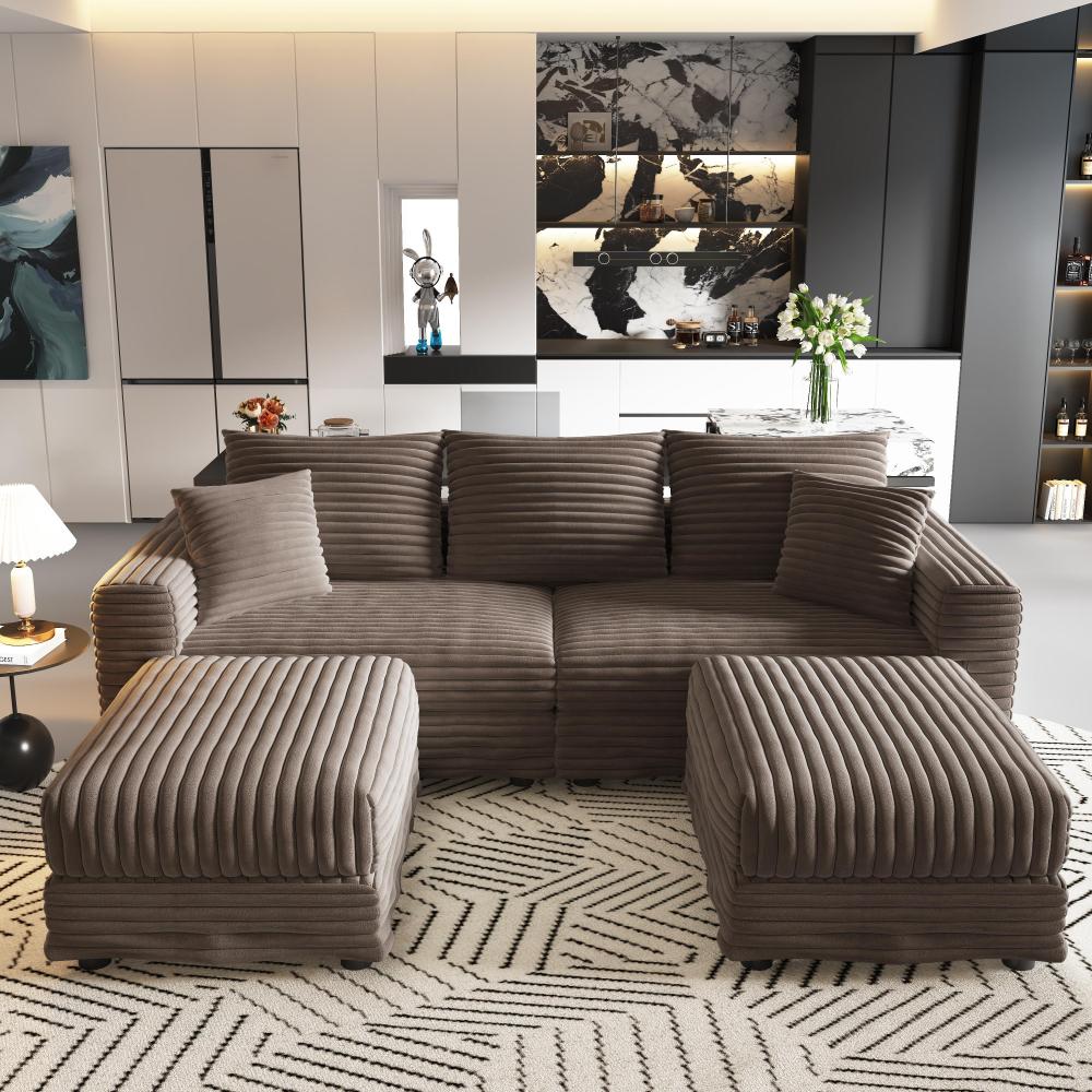 82.7 "Plush Corduroy 3-Seat Sofa,Modern Comfy Upholstered Sofa Cloud Couch,Deep Seat Couches with Soft Pillows and 1 Ottomans,Convertible Sofa Lounge Chair,Green(ETA:8.15)