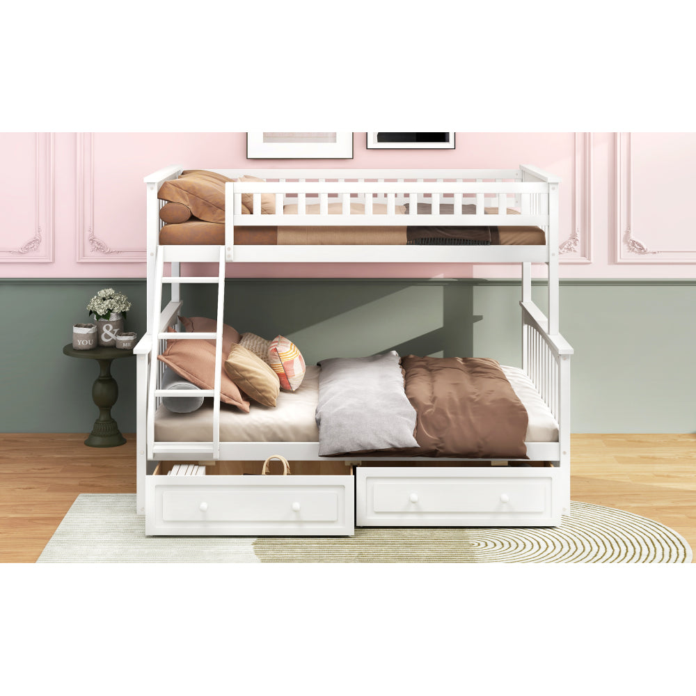Twin over Full Bunk Bed with Drawers, Convertible Beds, White