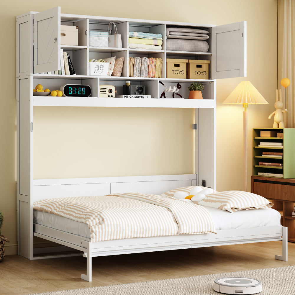 Queen Size Murphy Bed with Hydraulic Lift & Desk Design, White(OLD SKU: N820S00033K)