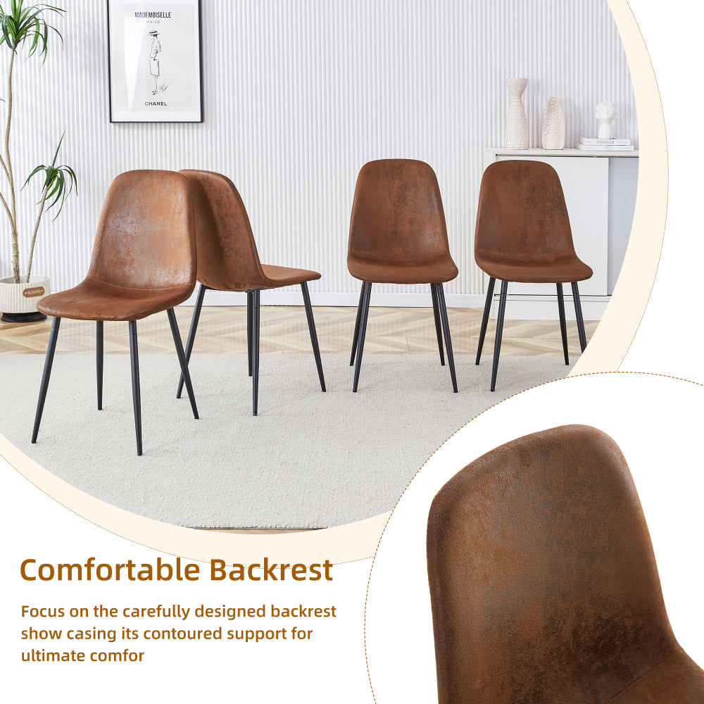 Table and chair set.With a Expandable mechanism,the Wood Grain MDF table top and silver metal legs and has a smooth surface.Paried With 6 chairs with soft suede cushions and black metal legs.
