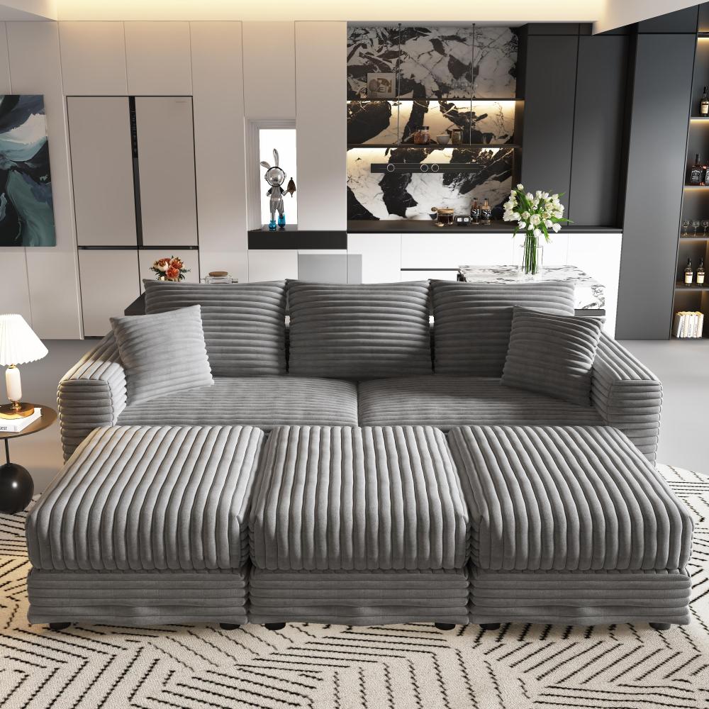 82.7 "Plush Corduroy 3-Seat Sofa,Modern Comfy Upholstered Sofa Cloud Couch,Deep Seat Couches with Soft Pillows and 1 Ottomans,Convertible Sofa Lounge Chair,Green(ETA:8.15)