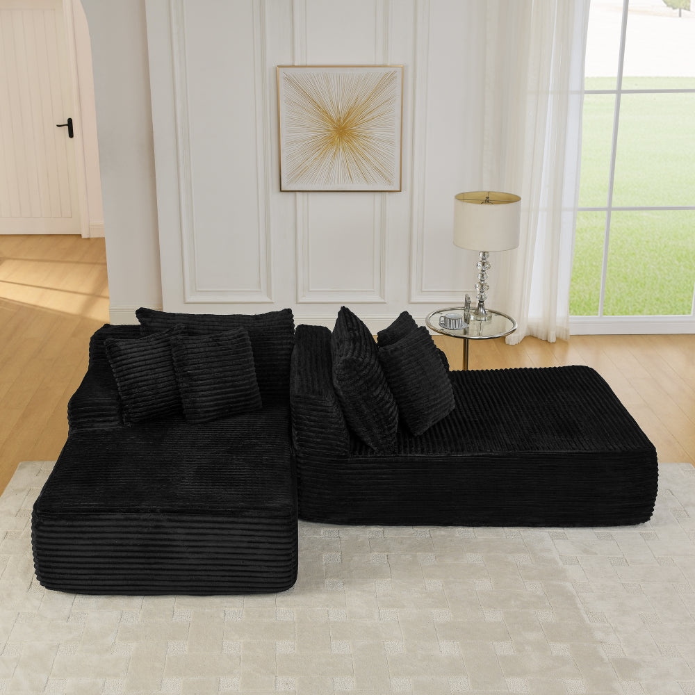 Two-seater lazy sofa lounge chair,Compressed sofa no assembly required, made of velvet fabric, fluffy modern lounge chair, used for indoor living rooms and bedrooms-Black