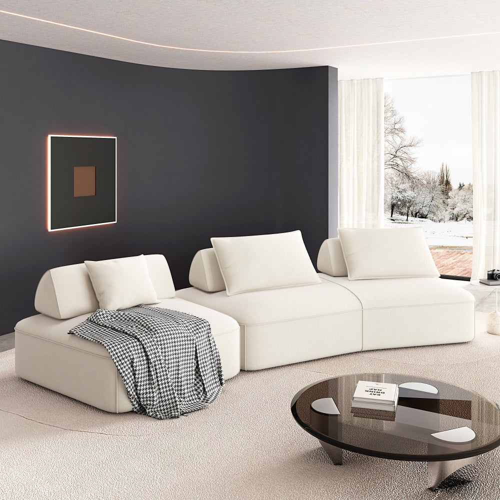 139" Modern Light Luxury Oversized Modular Sectional Sofa Set,DIY Upholstered Fluffy Chenille Sofa with Removable Backrests and Soft Pillows,Deep Seat Couch & Sofa Bed for Living Room, Office,Beige