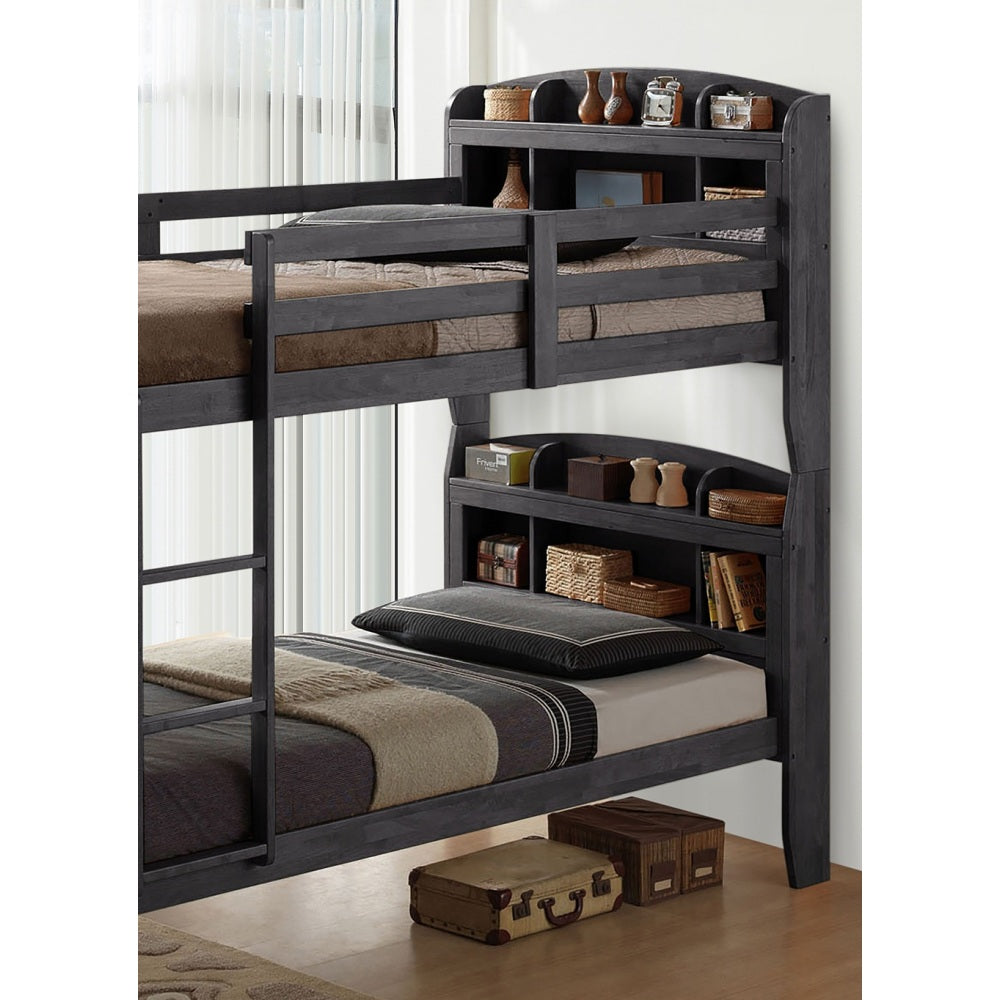 Transitional Twin Over Twin Bunk Bed Footboard Ladder Divide Into Two, Grey