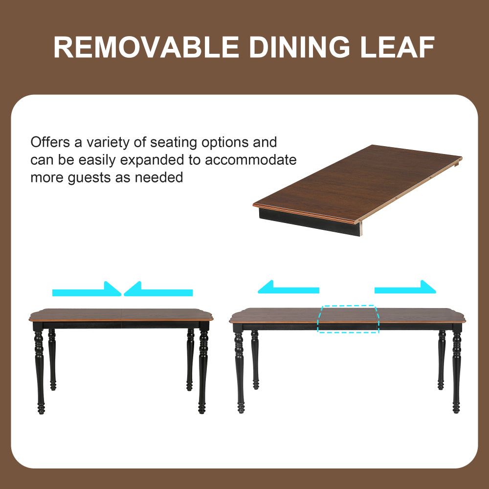 7-Piece Dining Table Set, 60inch to 78inch Extendable Wood Dining Table with Removable Leaf, Kitchen Table Set with 6 Upholstered Side Chair, Dining Table Set for 6
