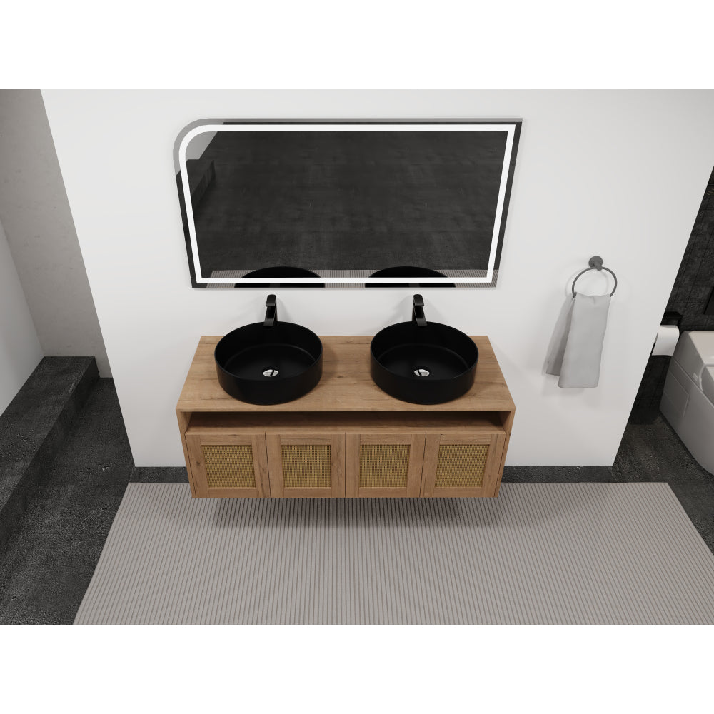 48" Bathroom Vanity with Black Ceramic Art Sink, 4-Soft Close Door, Float Mounting Design, Plywood (KD-Packing)