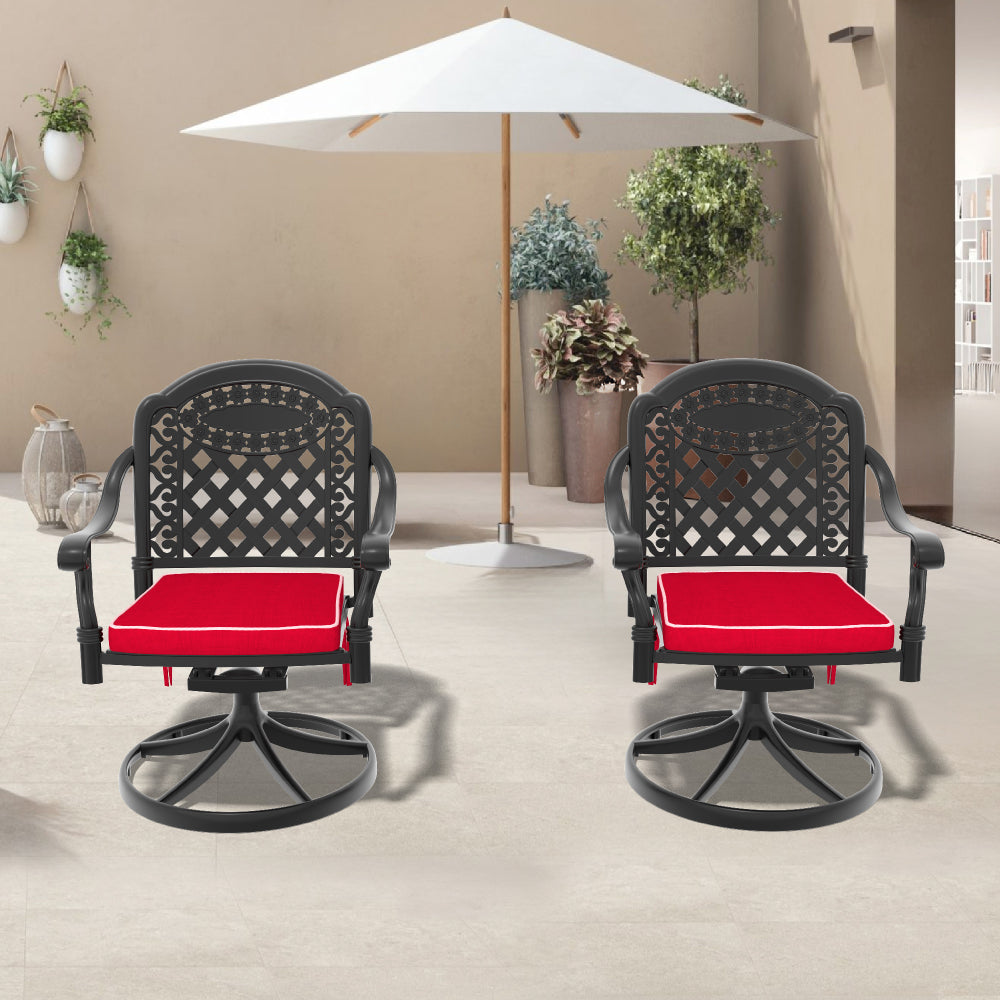 Cast Aluminum Patio Swivel Chair 4PCS With Black Frame and Brown Cushions