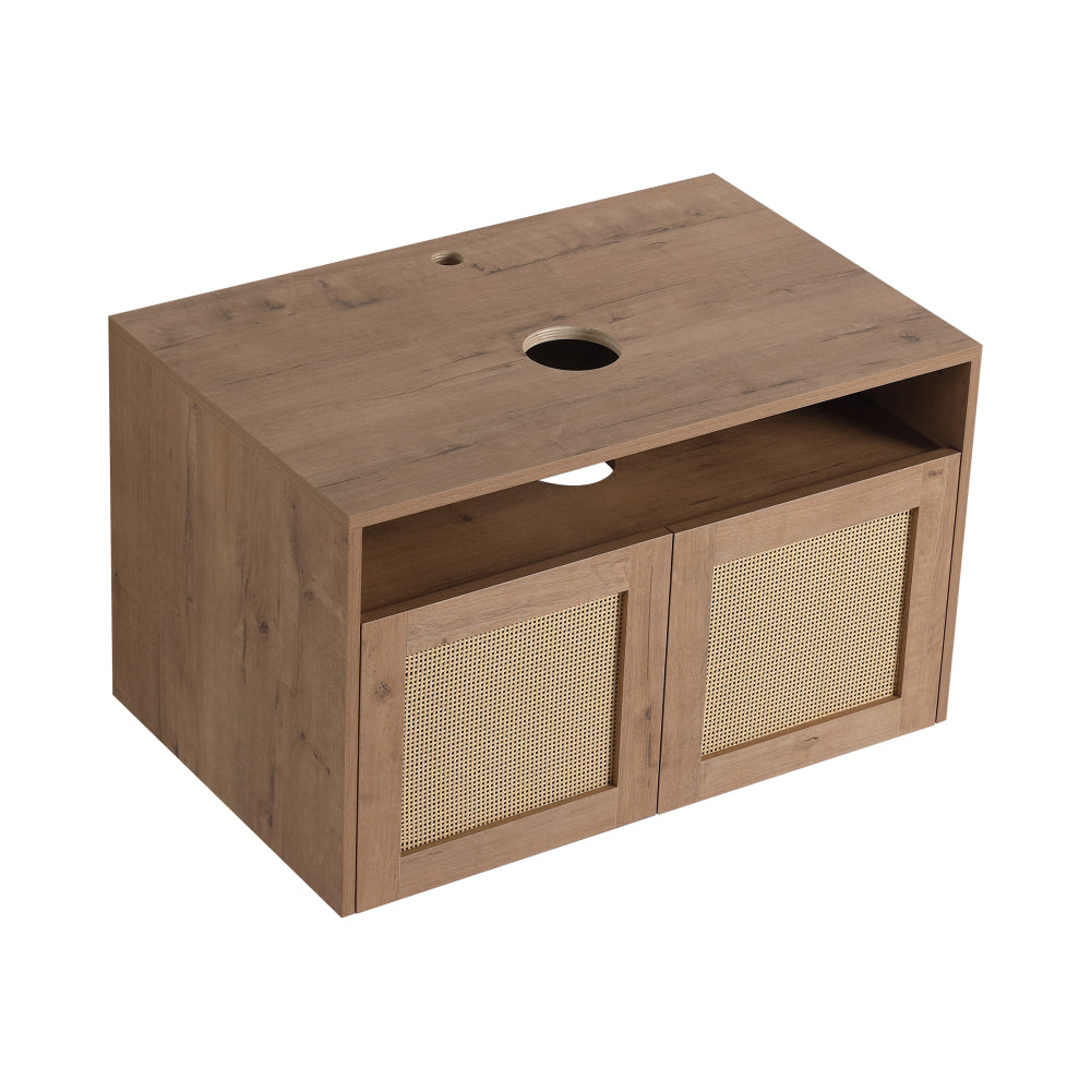 48" Bathroom Vanity with Black Ceramic Art Sink, 4-Soft Close Door, Float Mounting Design, Plywood (KD-Packing)