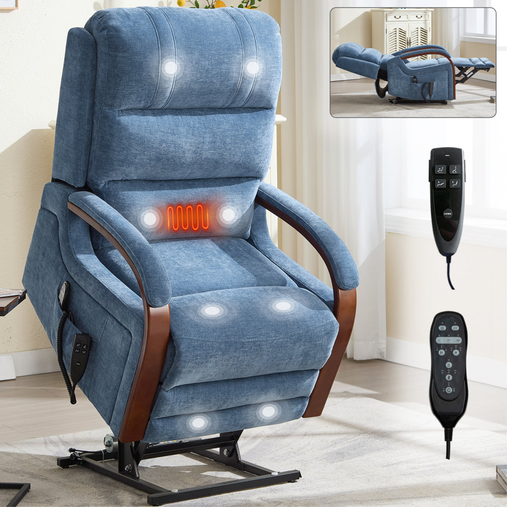Power Brown Leatheraire Lift Recliner Chair Dual Motor Infinite Position Up to 350 LBS with Solid Wood Armrests, Heat Massage and Heavy Duty Motion Mechanism