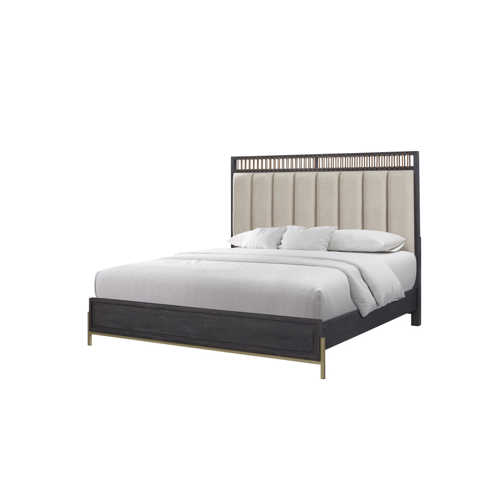 Queen Upholstered & Strap Panel Bed - Peppercorn