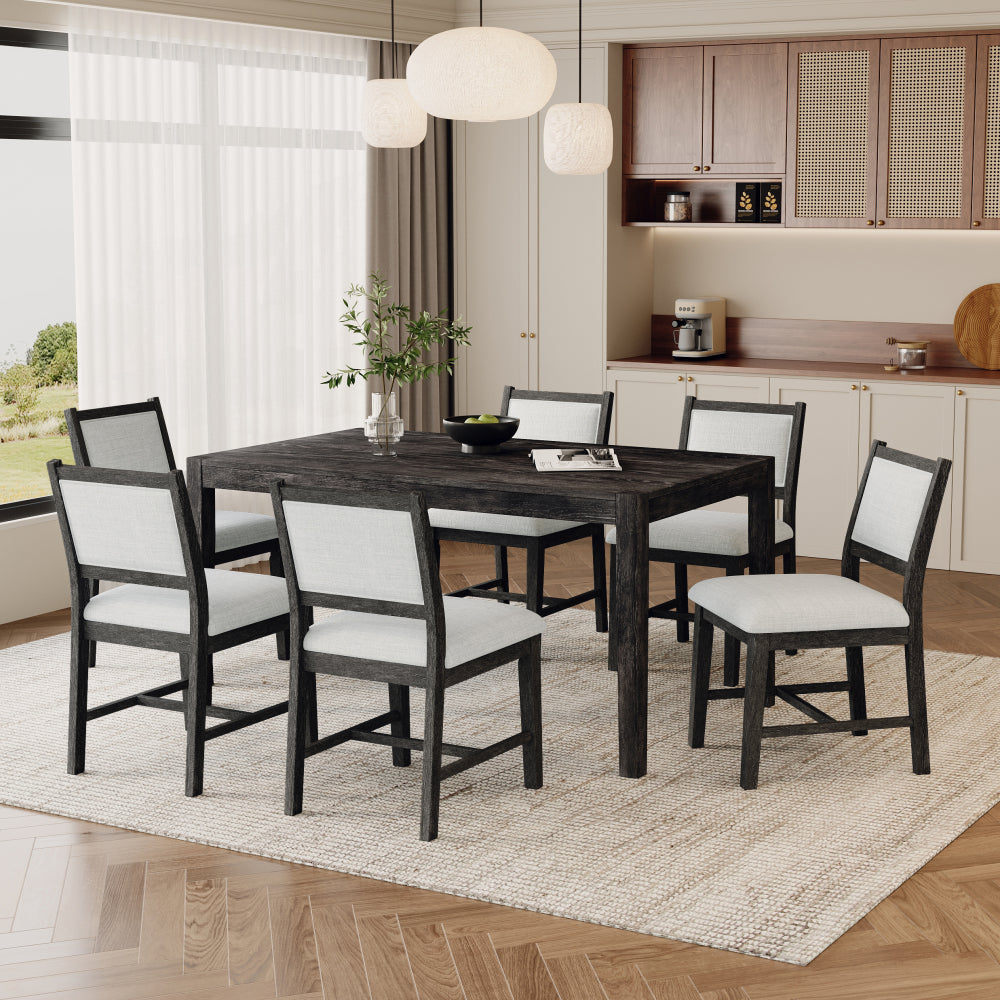 TREXM 7-Piece Retro Dining Table Set for 6, 1 Rectangular Wood Dining Table Set for 6 with Upholstered Chairs for Dining Room and Kitchen (Natural)