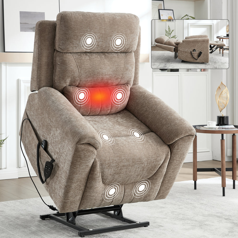Dual Motor Infinite Position Up to 350 LBS Leatherair Power Lift Recliner Chair, Heavy Duty Motion Mechanism with 8-Point Vibration Massage and Lumbar Heating,Grey