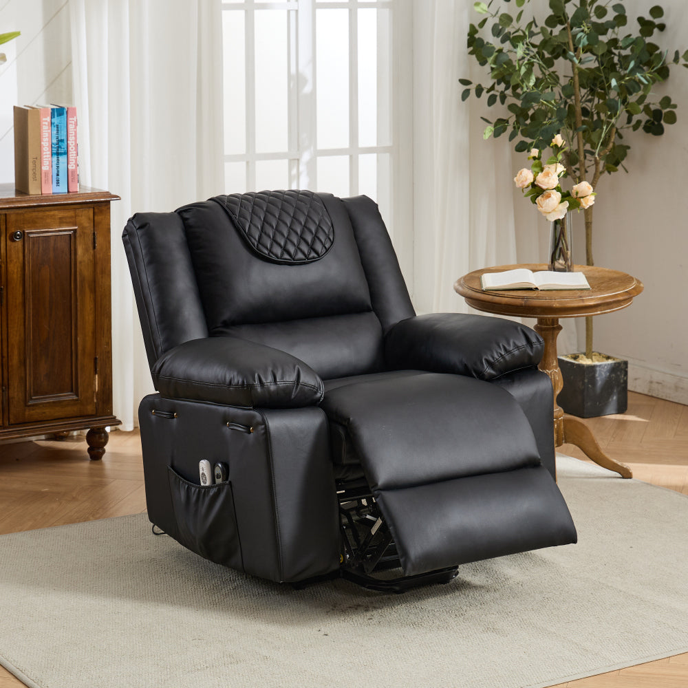 Black PU Remote-Controlled Heating and Massage Assistive Recliner for SeniorsI