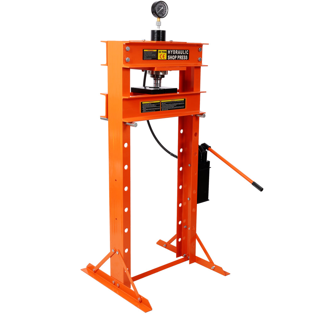 30 Ton Hydraulic Shop Press With Gauge,H-Frame Garage Floor Adjustable Shop Press,Orange