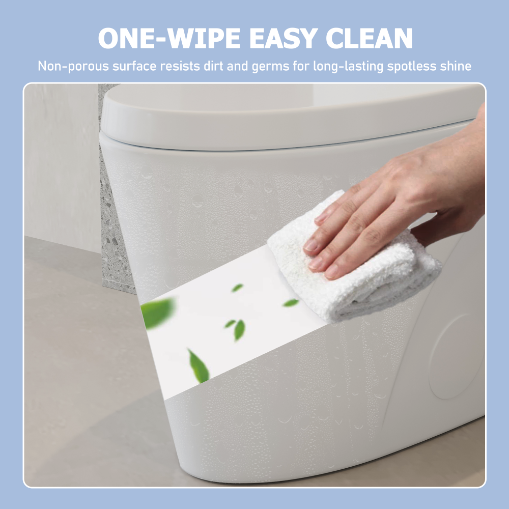 One-Piece Toilet, 1.1/1.60 GPF Water-Efficient Dual-Flush Elongated Comfort Height Floor Mounted, Standard-Size Toilet with Soft Closing Seat Included, Glossy White 25T01-GWX