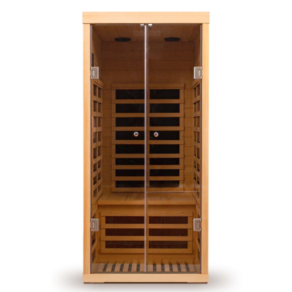 One person large glass hemlock sauna