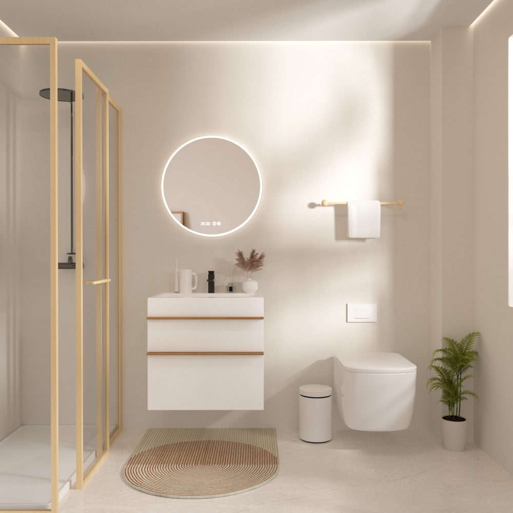 VELA 36 Inch White Wall Mounted Bathroom Vanity with Integrated Acrylic Sink, 2 Soft-Close Drawers, Pre-Assembled,Modern Floating Cabinet