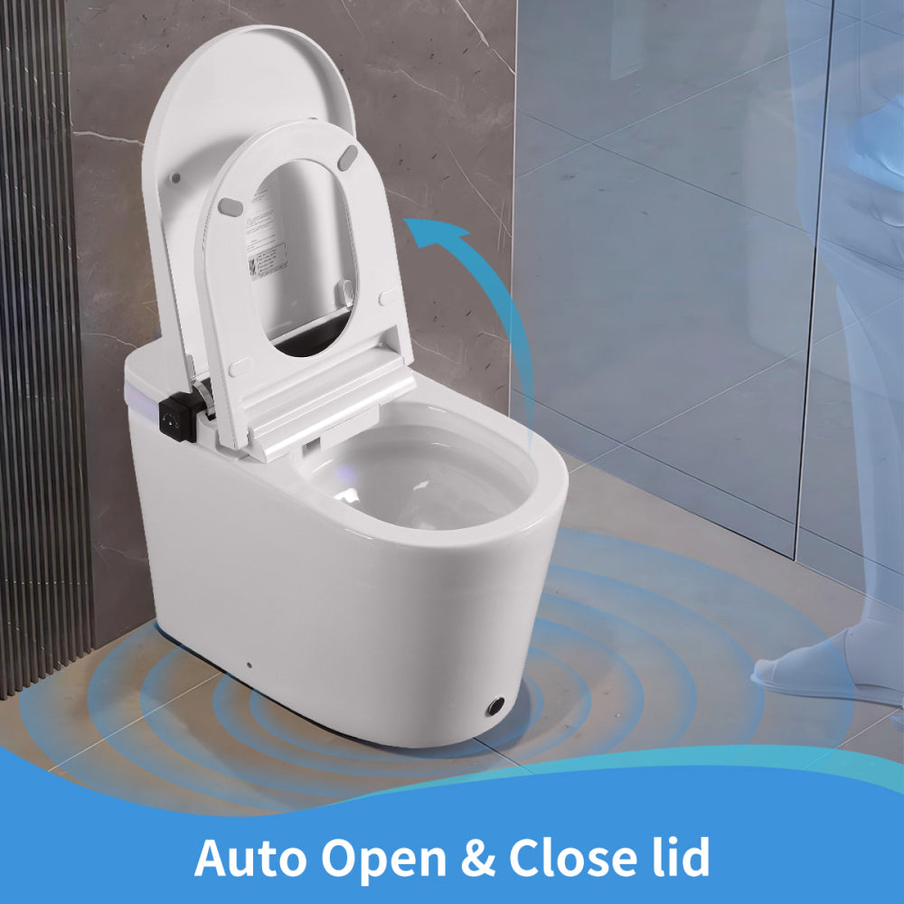 Smart Toilet with Bidet Seat Built-in,Auto Open/Close Seat, Foot Sensor, LED Display,Night Light, Warm Water & Dryer,Revolving lamp,Side Knob With Multiple Controls