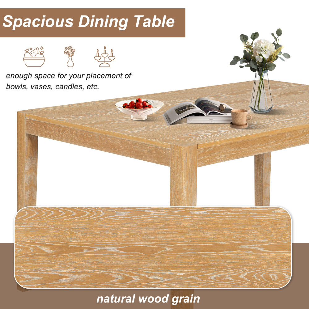 TREXM 7-Piece Retro Dining Table Set for 6, 1 Rectangular Wood Dining Table Set for 6 with Upholstered Chairs for Dining Room and Kitchen (Natural)