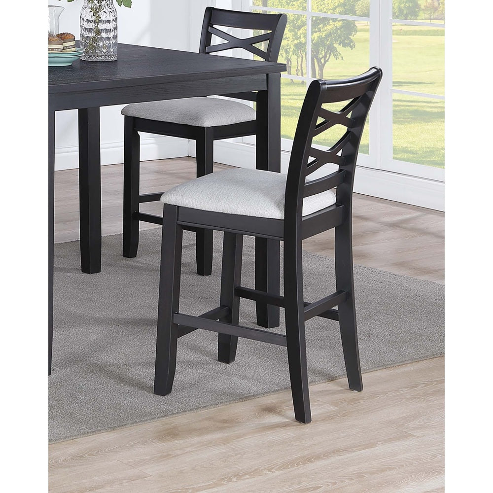 Dining Room Furniture 5pcs Set Charcoal Dining Table 4x Side Chairs Rubberwood Cross Back Design Chair Wooden Top
