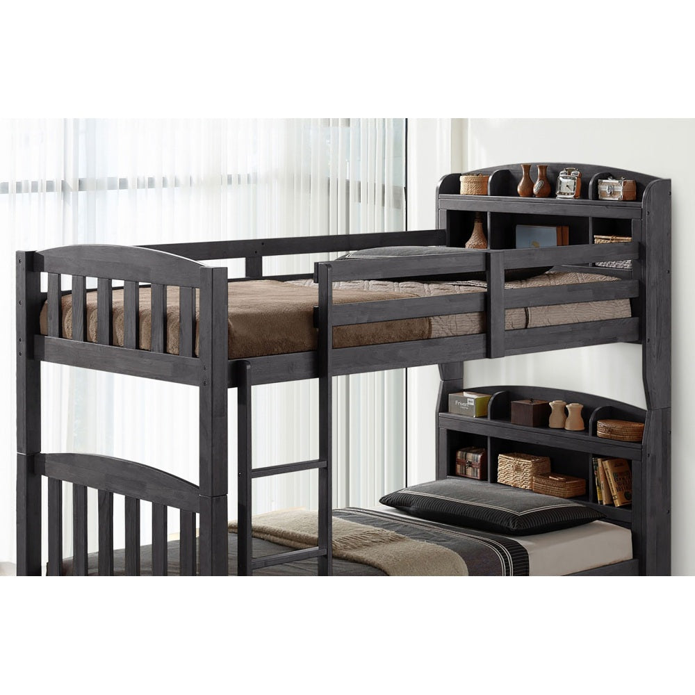 Transitional Twin Over Twin Bunk Bed Footboard Ladder Divide Into Two, Grey