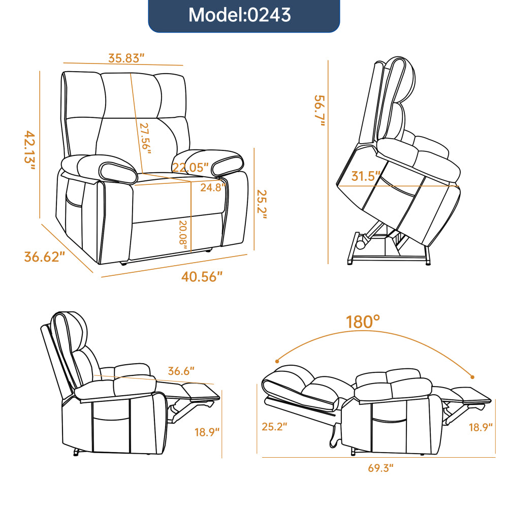 Black Leatheraire Heat Massage Dual Motor Infinite Position Up to 350 LBS Large Electric Power Lift Recliners with Hidden Cup Holders, Power-Remote, Medium-firm and Heavy Duty