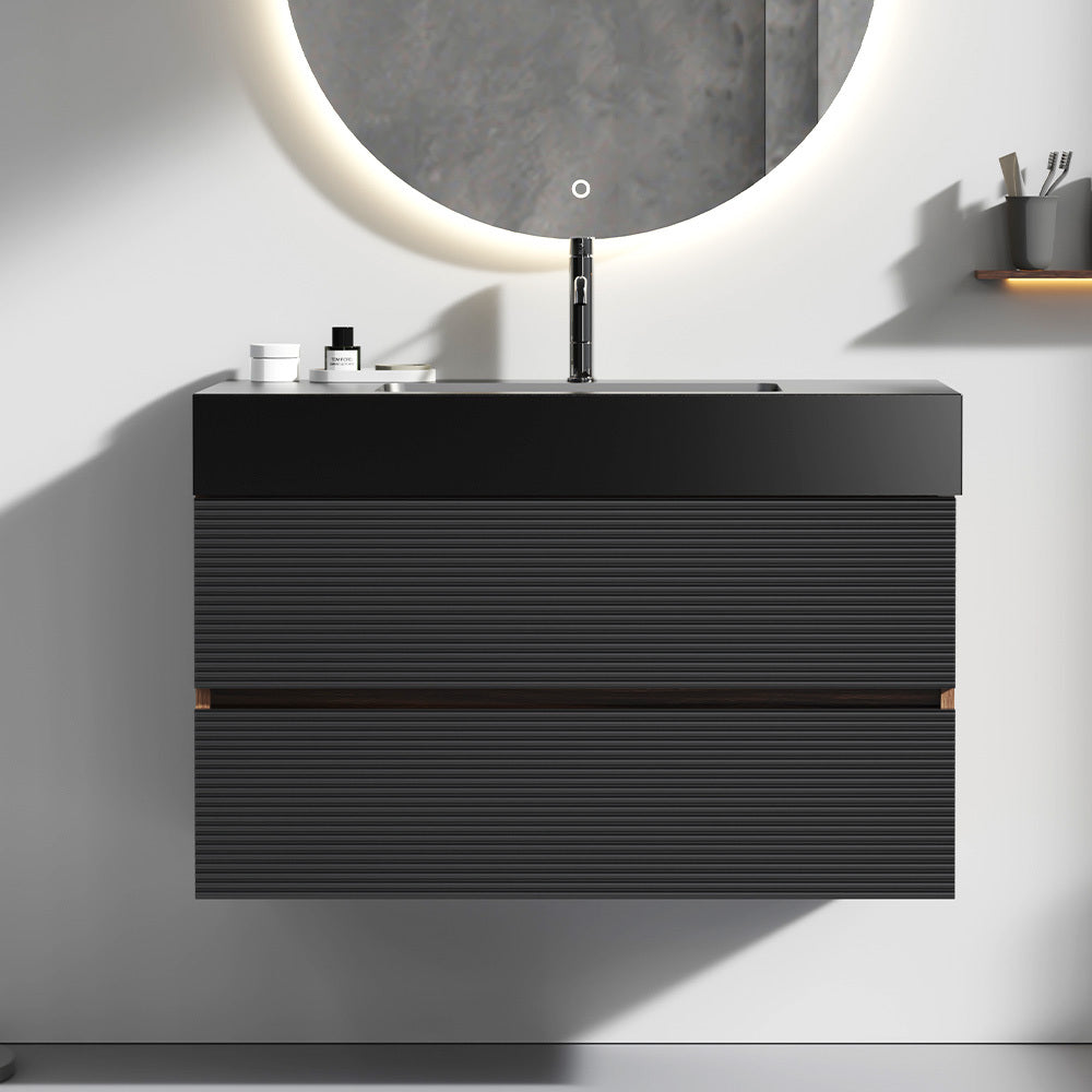 Grace 36" Rough Oak+Rough Oak Bathroom Vanity with White Engineered Quartz Sink and Soft Drawers, Wall Mounted Floating Bathroom Vanity for Modern Bathroom, One-Piece White Glossy Basin, KD
