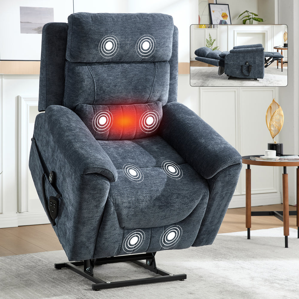 Dual Motor Infinite Position Up to 350 LBS Leatherair Power Lift Recliner Chair, Heavy Duty Motion Mechanism with 8-Point Vibration Massage and Lumbar Heating,Grey