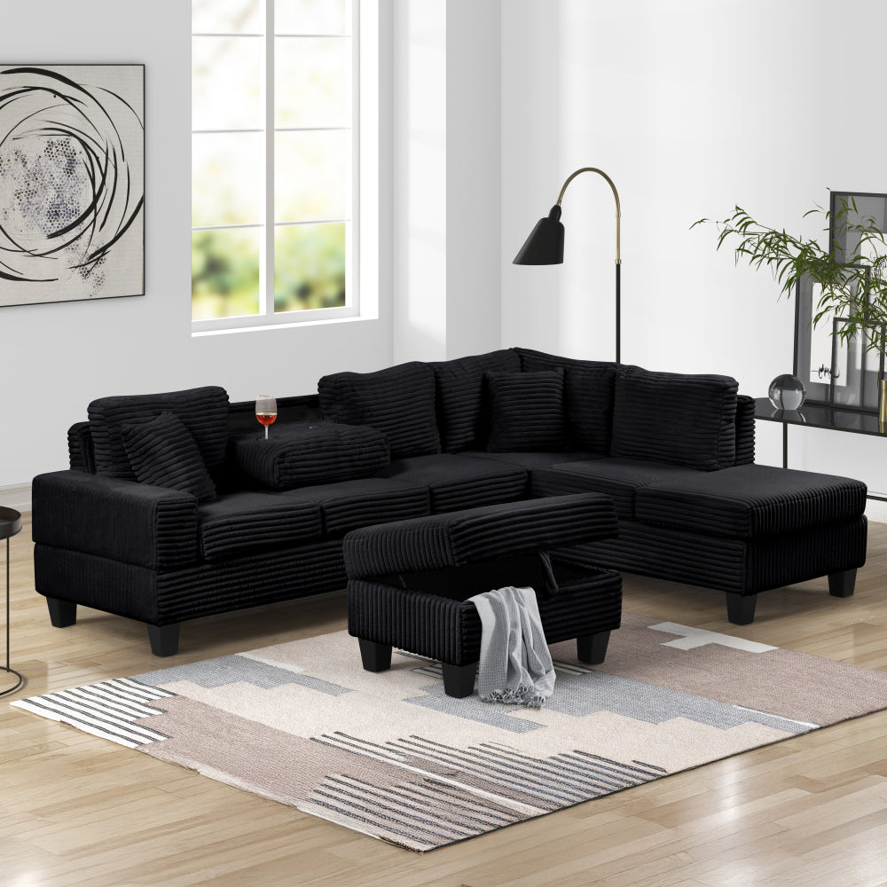 Cozy Modern Style Recliner Sectional Sofa Made With Wood in Black