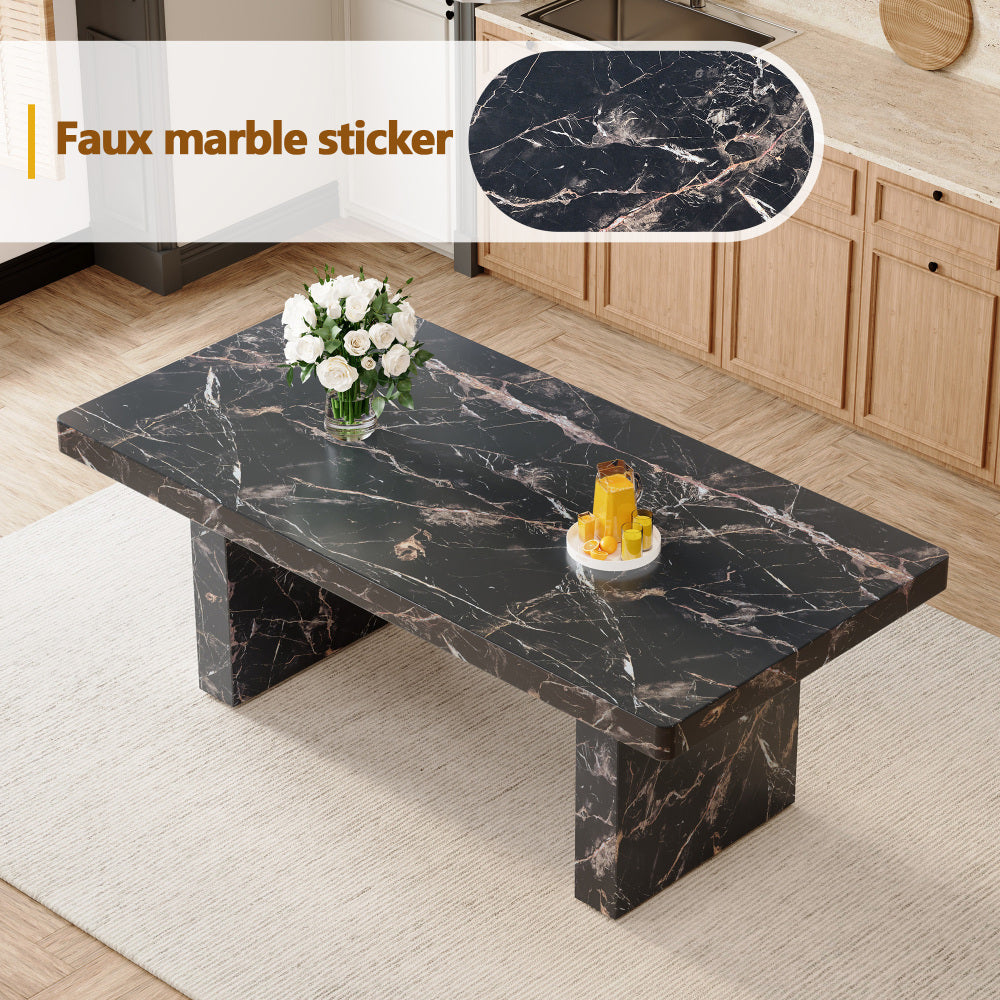 Table and chair set.78.7"*39.4"*29.9"inches MDF Luxurious Black Marble Pattern Dining Table,With a 3.5-inch thick tabletop.Paired with 10 Light Gray Linen Fabric Chairs With Black Sturdy Metal Legs.