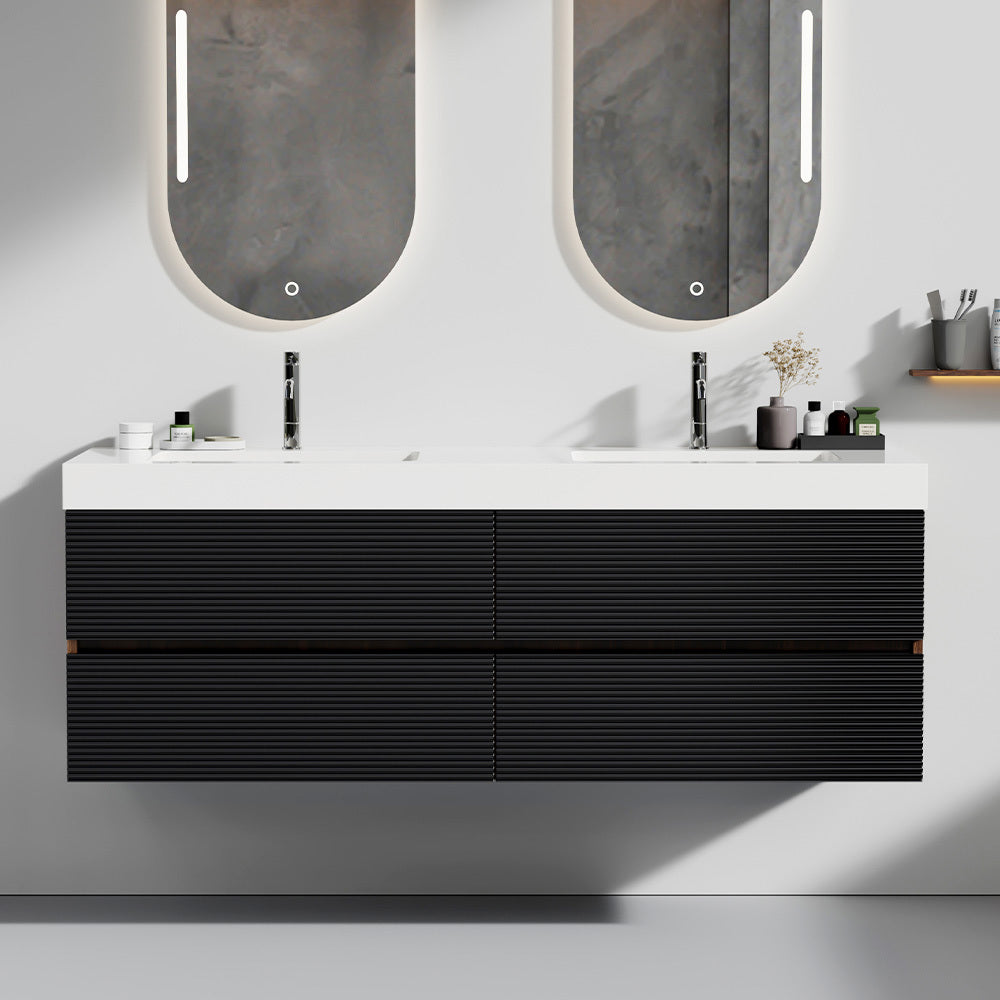Grace 36" Rough Oak+Rough Oak Bathroom Vanity with White Engineered Quartz Sink and Soft Drawers, Wall Mounted Floating Bathroom Vanity for Modern Bathroom, One-Piece White Glossy Basin, KD