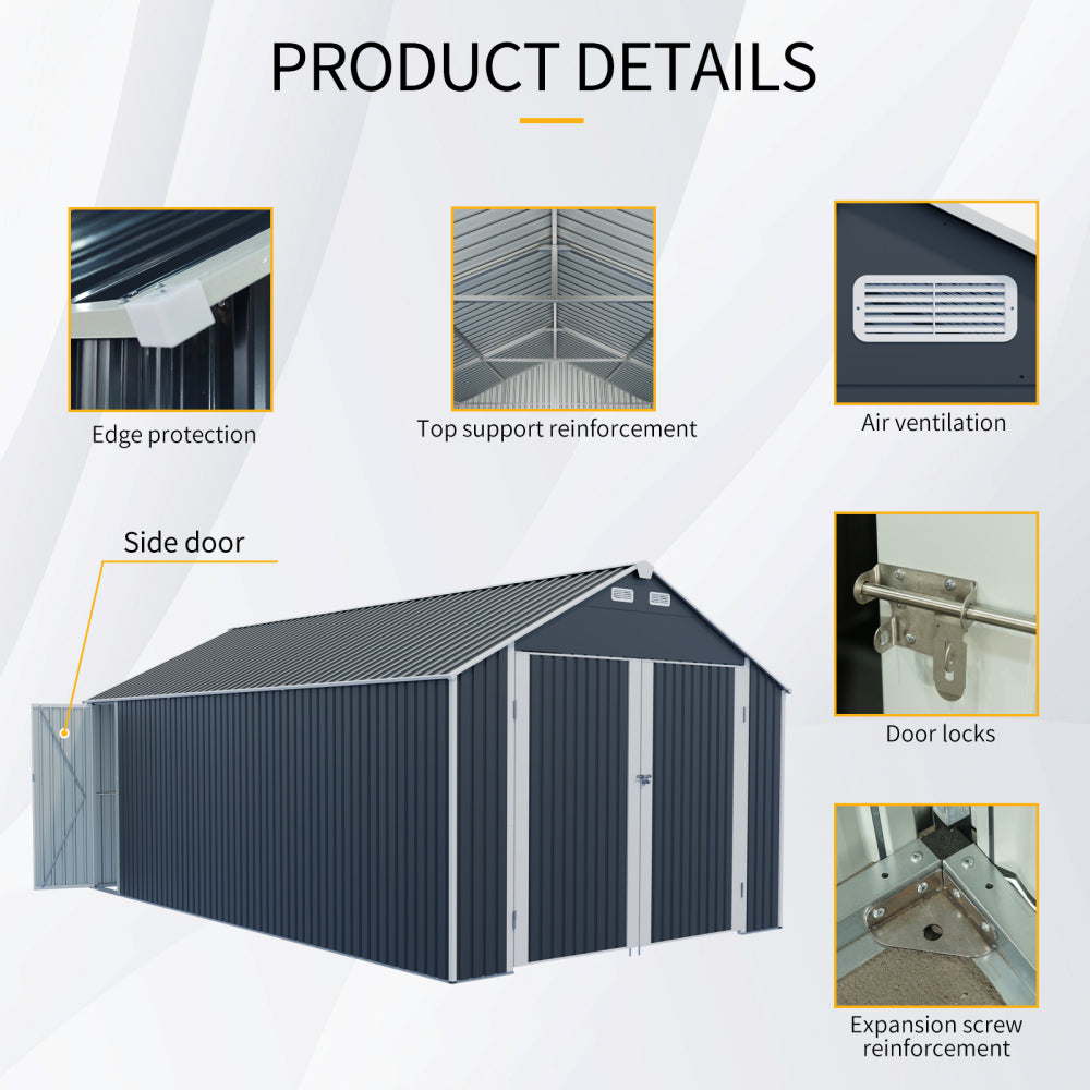 12×20 FT Outdoor Storage Shed Metal Garage Shed for Car, Bike, Lawnmower - Backyard Tool House Building 2 Doors and 4 Vents (Upgraded version)