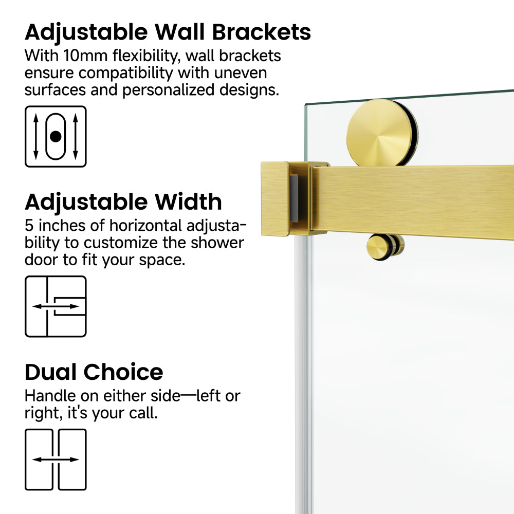 60*72" Frameless Double Sliding Shower Door, Double Shower Door, 3/8″ (10mm) SGCC Tempered Glass, Stainless Steel Gold