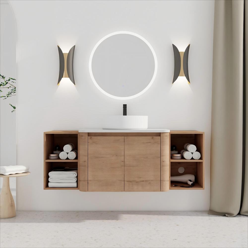 42'' Wall-Mounted Bathroom Vanity With Ceramic Art Sink, and 1-Storage Shelves, 2-Soft-Close Door, KD-Packing, Plywood