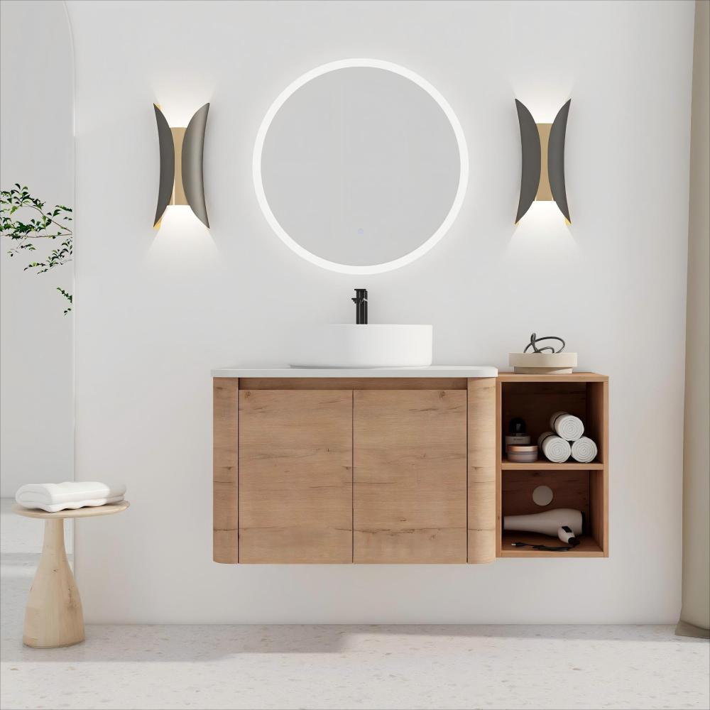 42'' Wall-Mounted Bathroom Vanity With Ceramic Art Sink, and 1-Storage Shelves, 2-Soft-Close Door, KD-Packing, Plywood