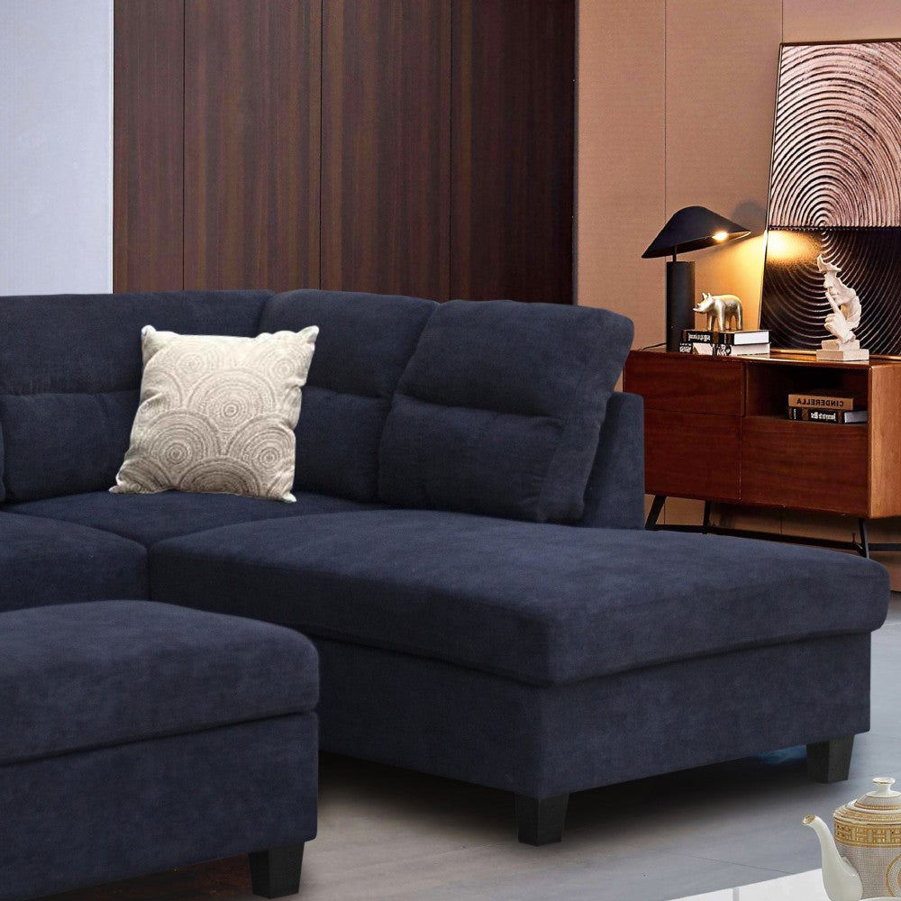 Diego 100"W Black Fabric Sectional Sofa with Right Facing Chaise, Storage Ottoman, and 2 Accent Pillows