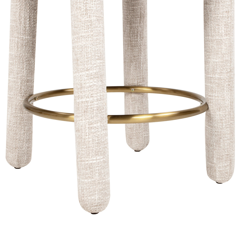 Penny 26.5" Round Arched Upholstered Counter Stool, Set of 2, Travertine Beige Chenille