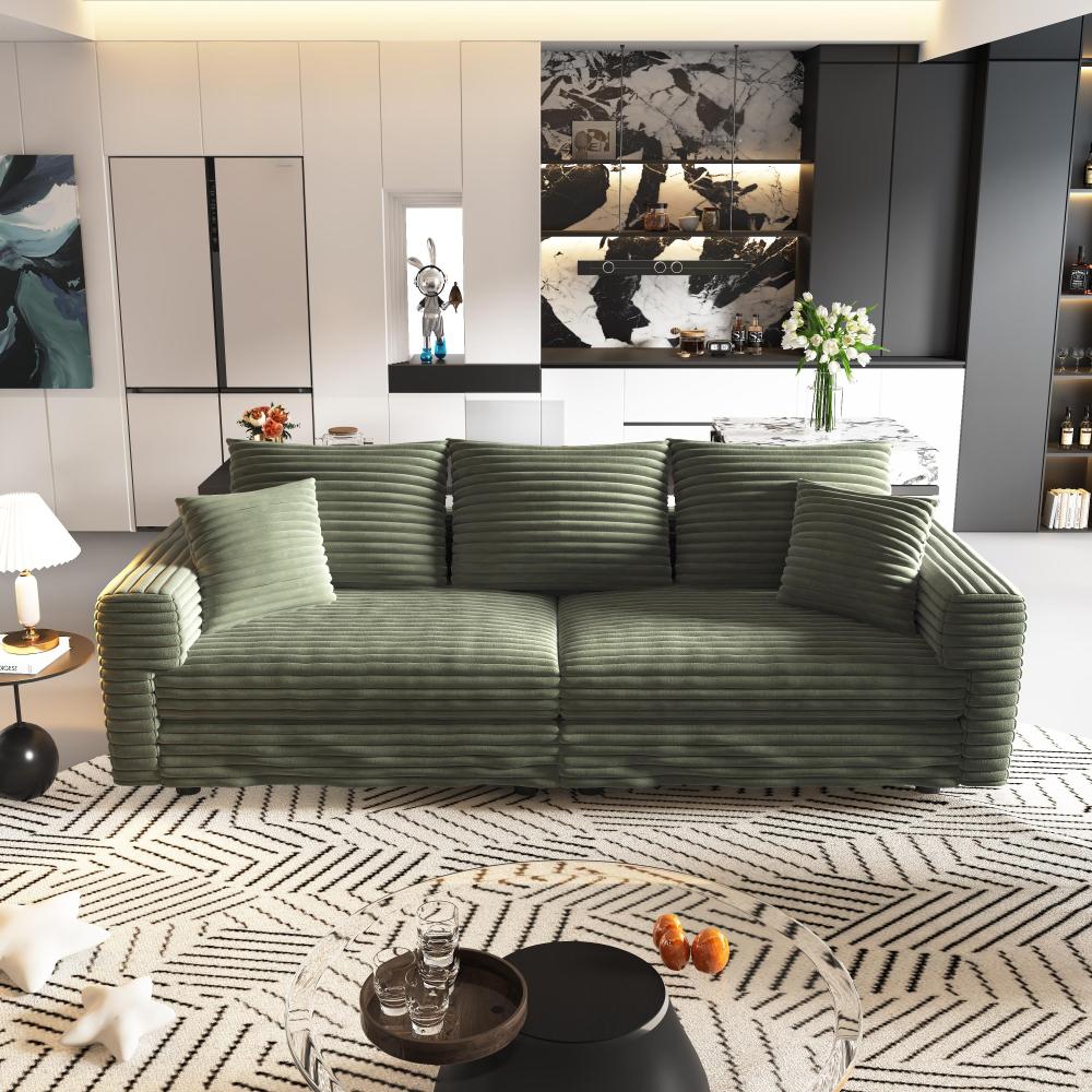 82.7 "Plush Corduroy 3-Seat Sofa,Modern Comfy Upholstered Sofa Cloud Couch,Deep Seat Couches with Soft Pillows and 1 Ottomans,Convertible Sofa Lounge Chair,Green(ETA:8.15)