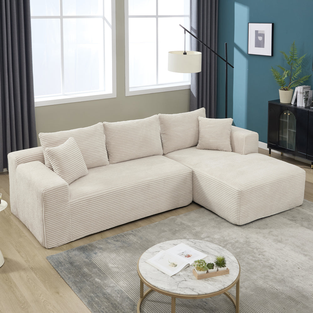 Modular Sectional Sofa Couches L-Shape Couch 3 Seat Modular Sofa Memory Foam Sectional Couches for Living Room, Cloud Couch with Oversized Chaise (Beige, Stripe (Left Facing Chaise))