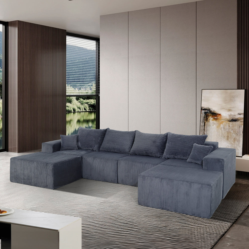 6-Piece Modular U-Shaped Sectional Sofa in Gray, Convertible Oversized Couch with Chaise Lounge, No Assembly Needed, Soft Corduroy Upholstery, Modern Family Living Room Furniture