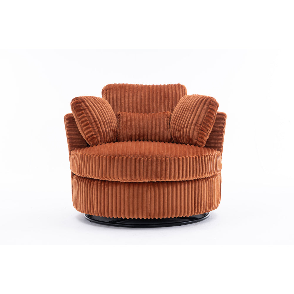 Oversized 360 Degreed Swivel Accent Chair Modern Soft Plush Corduroy Round Barrel Chair for Living Room Bedroom with Pillows, Orange