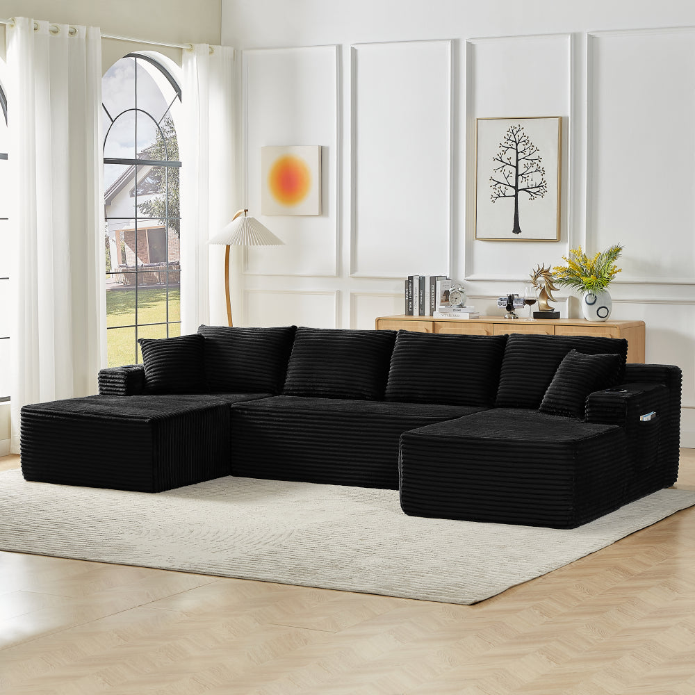 Compressible U-Shaped Sectional Sofa Set,Minimalist Style Modular Sectional Sofa, Corduroy Fabric Cloud Couch for Living Room