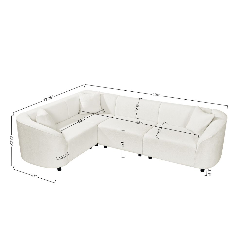 104" L-Shaped Curved Contemporary Sectional Sofa in Beige: Plush 4-Seater, Sculptural Design & Premium Bouclé Upholstery – Modern Luxury for Spacious Living
