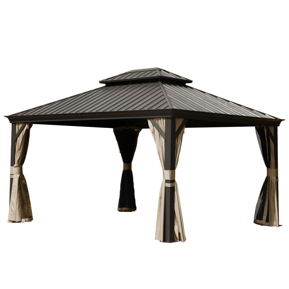 10' X 12' Hardtop Gazebo Outdoor Metal Gazebo with Galvanized Steel Double Roof Canopy, Aluminum Frame, Curtains and Netting for Patio, Deck, Garden, Grey
