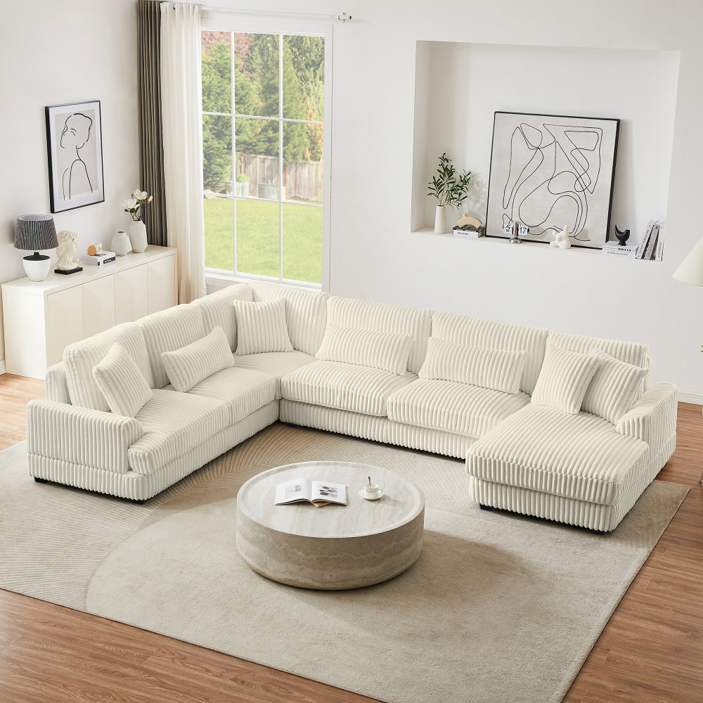 129" Oversized Sectional Sofa U-shaped Sofa Couch Modern Sofa Upholstered in Soft Corduroy with a Chaise Lounge for Living Room, Dark Gray