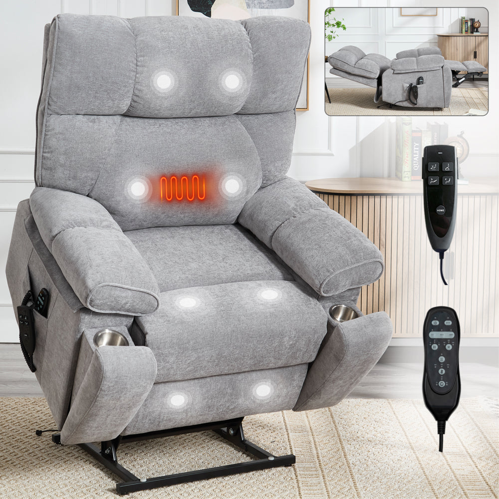 Black Leatheraire Heat Massage Dual Motor Infinite Position Up to 350 LBS Large Electric Power Lift Recliners with Hidden Cup Holders, Power-Remote, Medium-firm and Heavy Duty