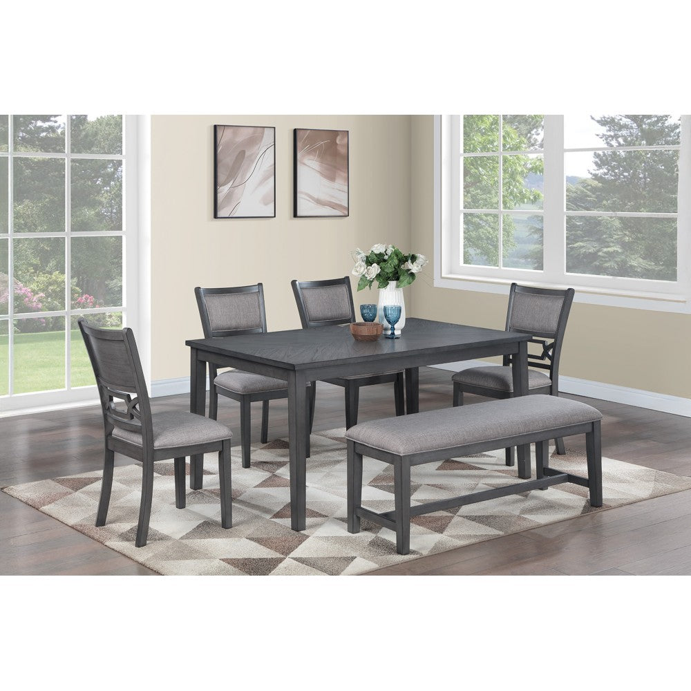 Dining Room Furniture 5pcs Set Charcoal Dining Table 4x Side Chairs Rubberwood Cross Back Design Chair Wooden Top