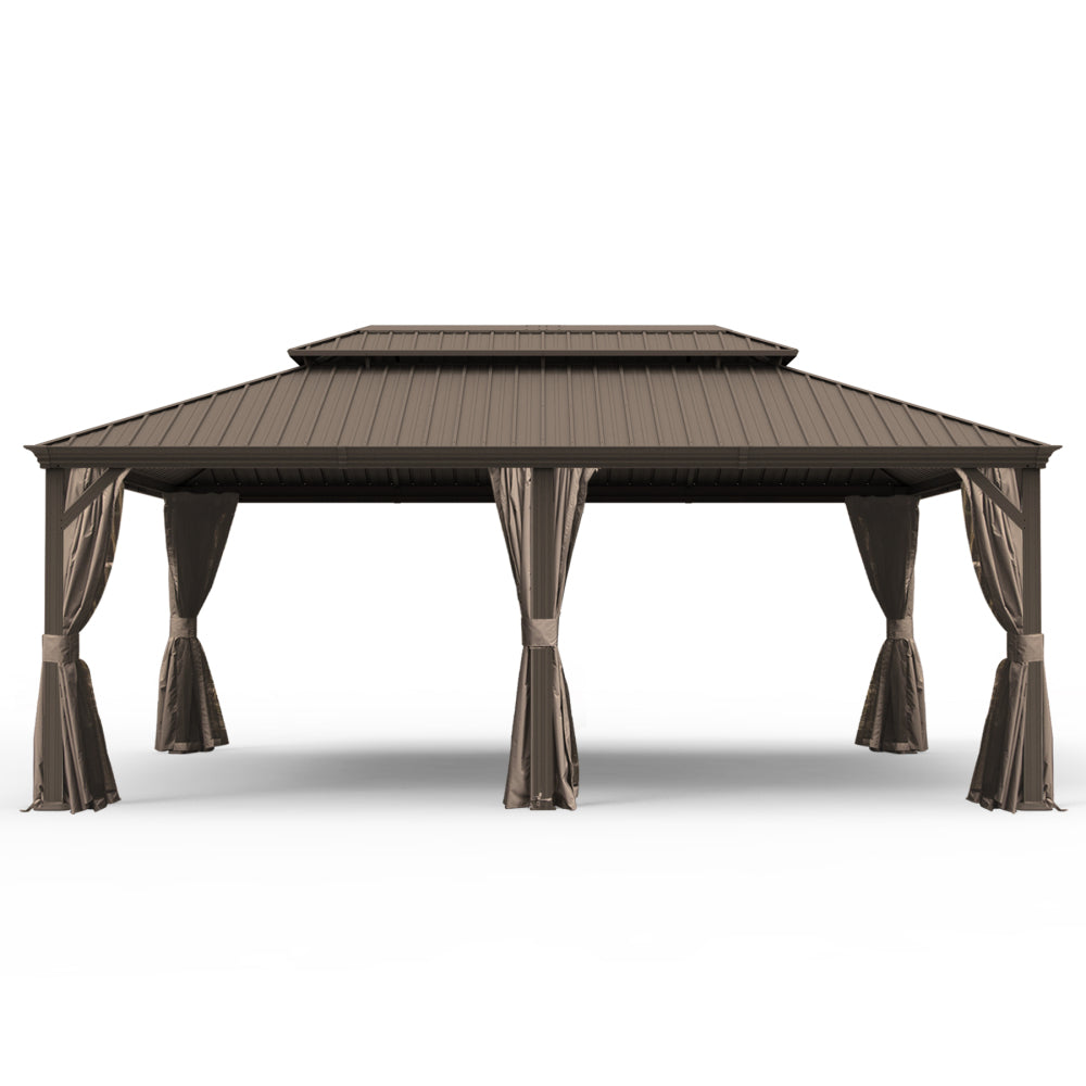 12' X 20' Hardtop Gazebo, Upgraded Metal Gazebo with Drainage System, Dual-Layer Galvanized Steel Roof, Curtain and Netting, Outdoor Shelter Canopy for Patio, Garden, and Backyard, Grey