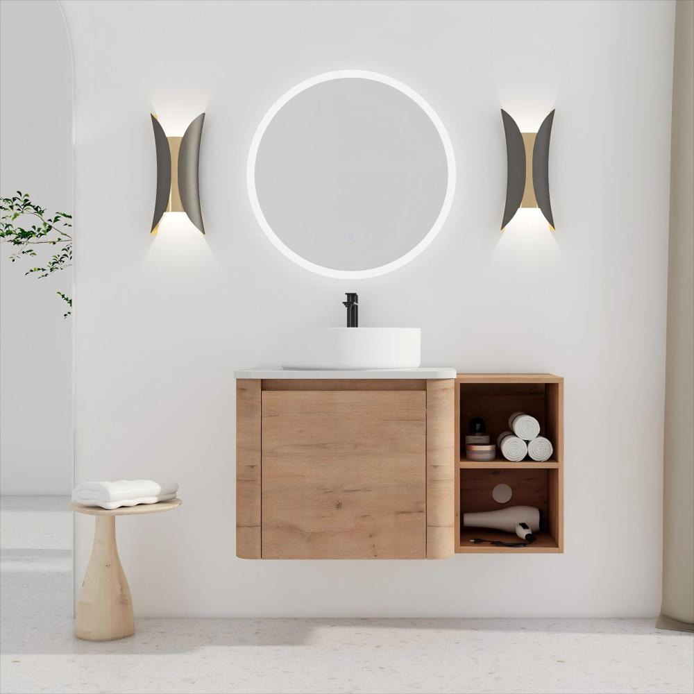 42'' Wall-Mounted Bathroom Vanity With Ceramic Art Sink, and 1-Storage Shelves, 2-Soft-Close Door, KD-Packing, Plywood