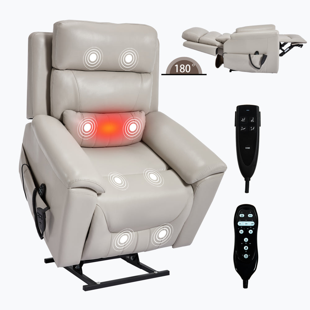 Dual Motor Infinite Position Up to 350 LBS Leatherair Power Lift Recliner Chair, Heavy Duty Motion Mechanism with 8-Point Vibration Massage and Lumbar Heating,Grey